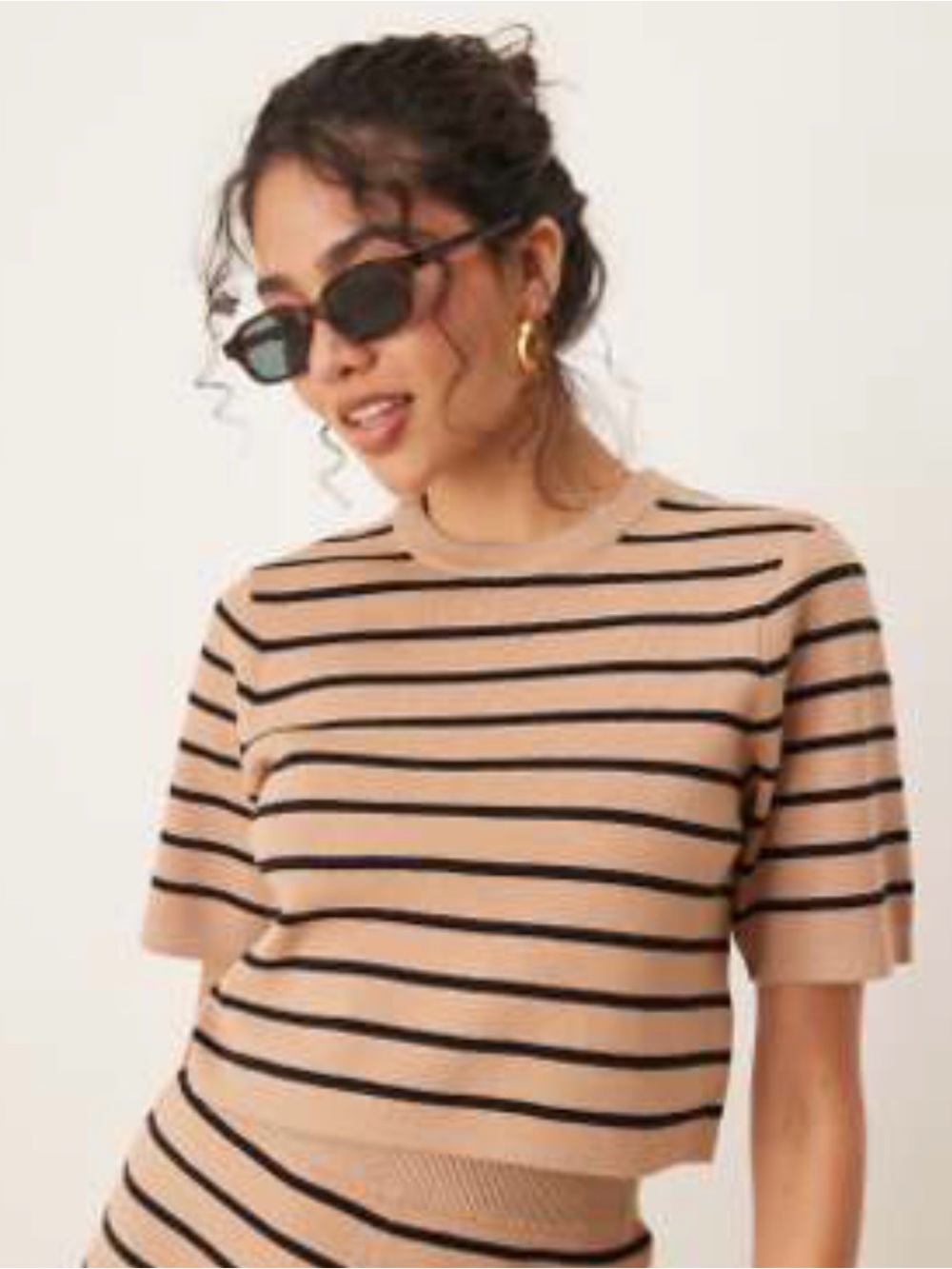 ASOS Beige and Black Striped Short-Sleeve Knit Tee